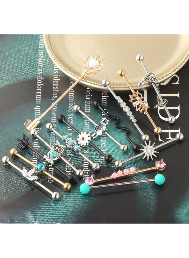 Suotarn 14G Industrial Barbell Earring Cartilage Stainless Steel 38mm 1 1/2 inch Industrial Piercing Bar Body Piercing Jewelry for Women Men, Metal, agate - Image 5