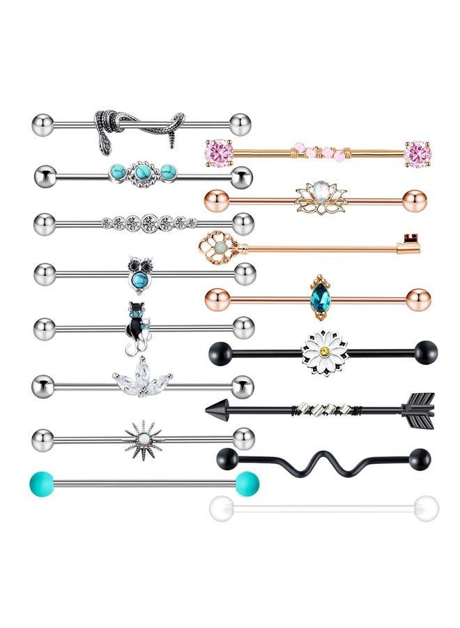 Suotarn 14G Industrial Barbell Earring Cartilage Stainless Steel 38mm 1 1/2 inch Industrial Piercing Bar Body Piercing Jewelry for Women Men, Metal, agate - Image 1