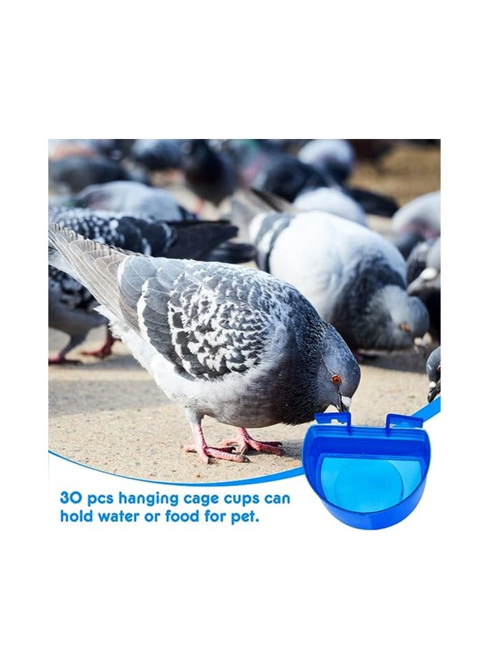 SYOSI Cage Cups Bird Feeders, Chicken Water Feeder Bunny Food Bowl Plastic Seed Bowl Hanging Chicken Feeding Watering Dish Feeders, Bird Cage Feeding Cups for Parrot Parakeet Poultry Pigeon, Blue(30 Pcs) - Image 2