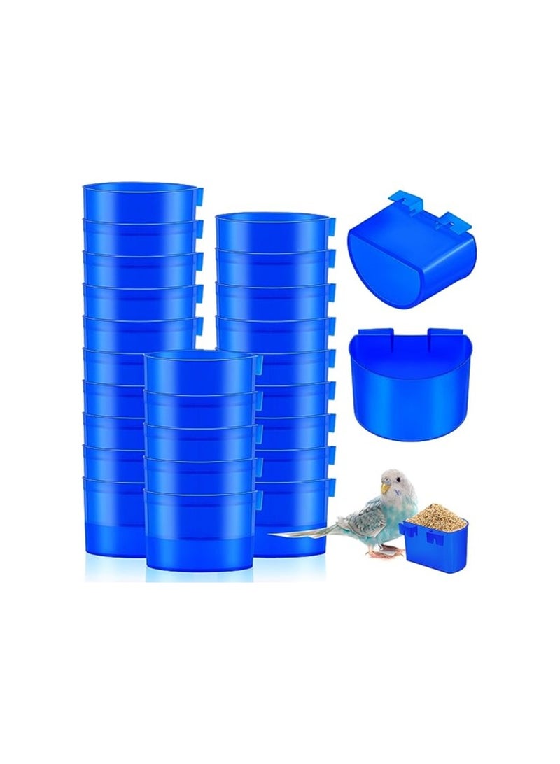 SYOSI Cage Cups Bird Feeders, Chicken Water Feeder Bunny Food Bowl Plastic Seed Bowl Hanging Chicken Feeding Watering Dish Feeders, Bird Cage Feeding Cups for Parrot Parakeet Poultry Pigeon, Blue(30 Pcs) - Image 1