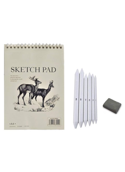 Definite Art Spiral Sketch Pad A4 297 MM X 210 MM with White Drawing Paper 160 GSM 6 Paper Stumps Kneadable Eraser Pack of 1 Sketch Pad 6 Paper Stumps 1 Kneadable Eraser