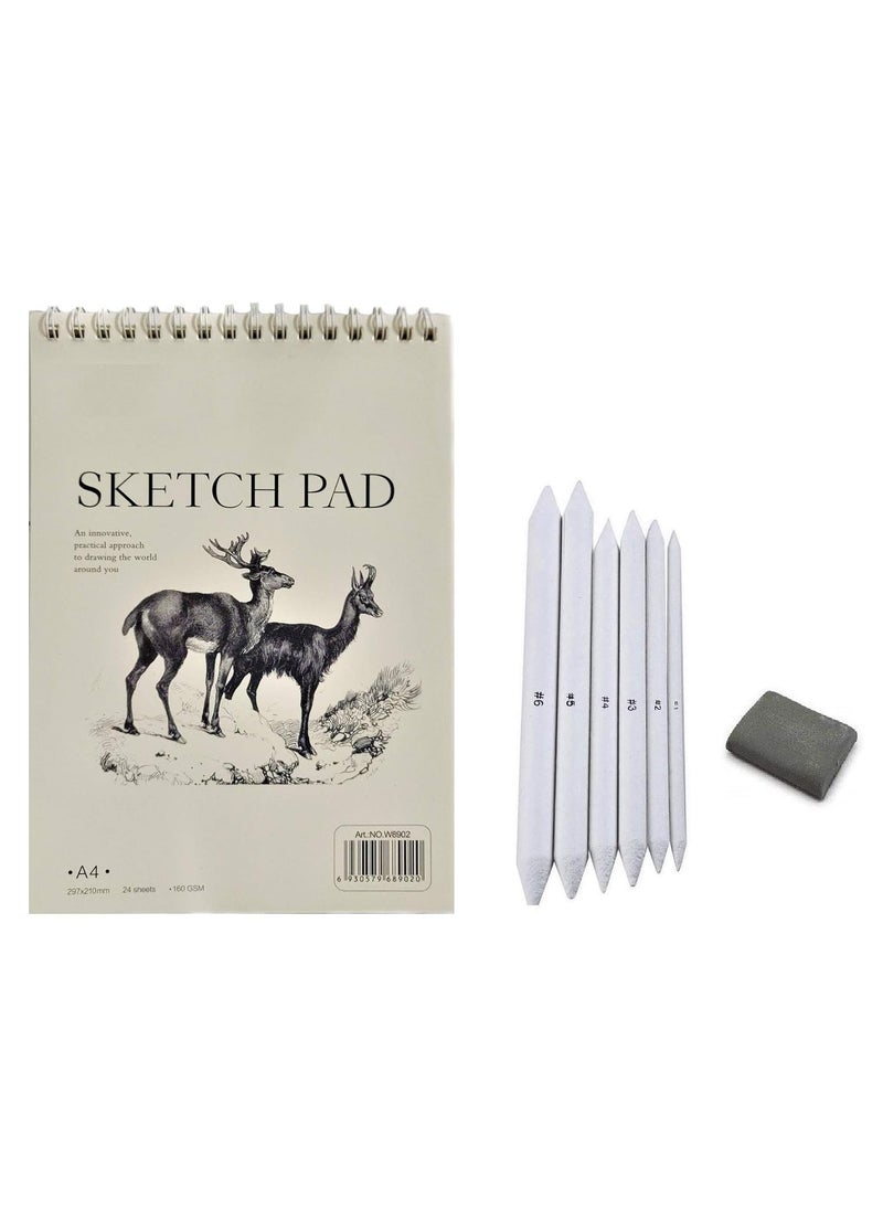 Definite Definite Art Spiral Sketch Pad A4 297 MM X 210 MM with White Drawing Paper 160 GSM 6 Paper Stumps Kneadable Eraser Pack of 1 Sketch Pad 6 Paper Stumps 1 Kneadable Eraser 