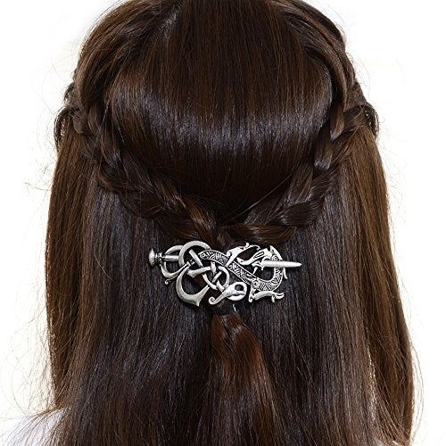LQQQL Viking Celtics Hair Accessories Hairclip-Celtic Knots Viking Hair Clip Men Vintage Antique Silver Stick Slide Hairpins Viking Jewelry Dragon Hair Decor Accessories - Image 3