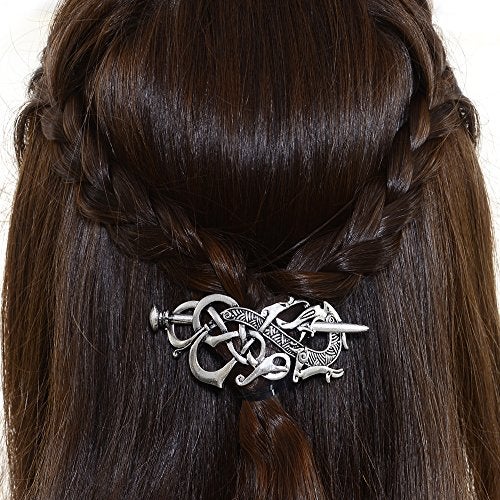 LQQQL Viking Celtics Hair Accessories Hairclip-Celtic Knots Viking Hair Clip Men Vintage Antique Silver Stick Slide Hairpins Viking Jewelry Dragon Hair Decor Accessories - Image 1