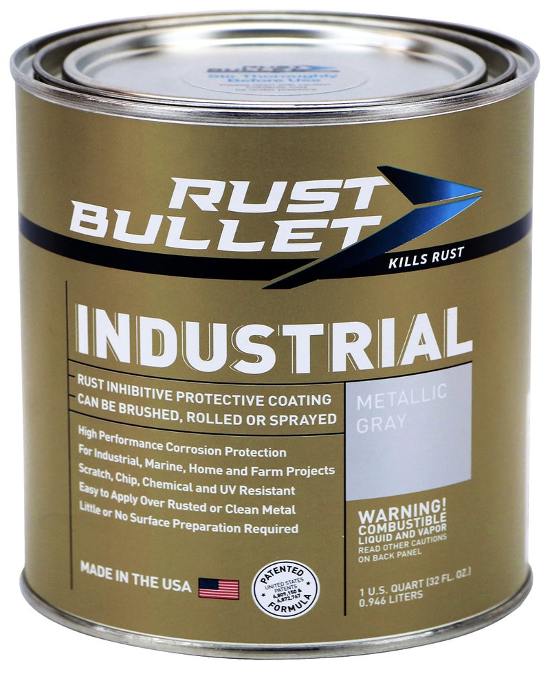 RUST BULLET طلاء رست بوليت الصناعي - مثبط صدأ، طلاء واقي بقوة صناعية مقاوم للأشعة فوق البنفسجية - لا حاجة لطبقة علوية، رمادي معدني - Image 1