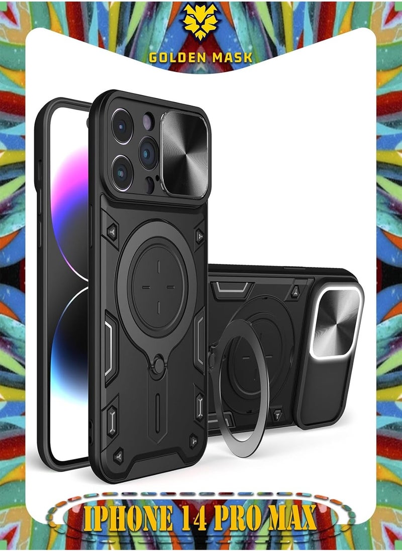 GOLDEN MASK - GOLDEN MASK For iPhone 14 Pro Max Armored Camera Shield Cover Camera Lend Protection, Built-in 360° (Black) - Image 1