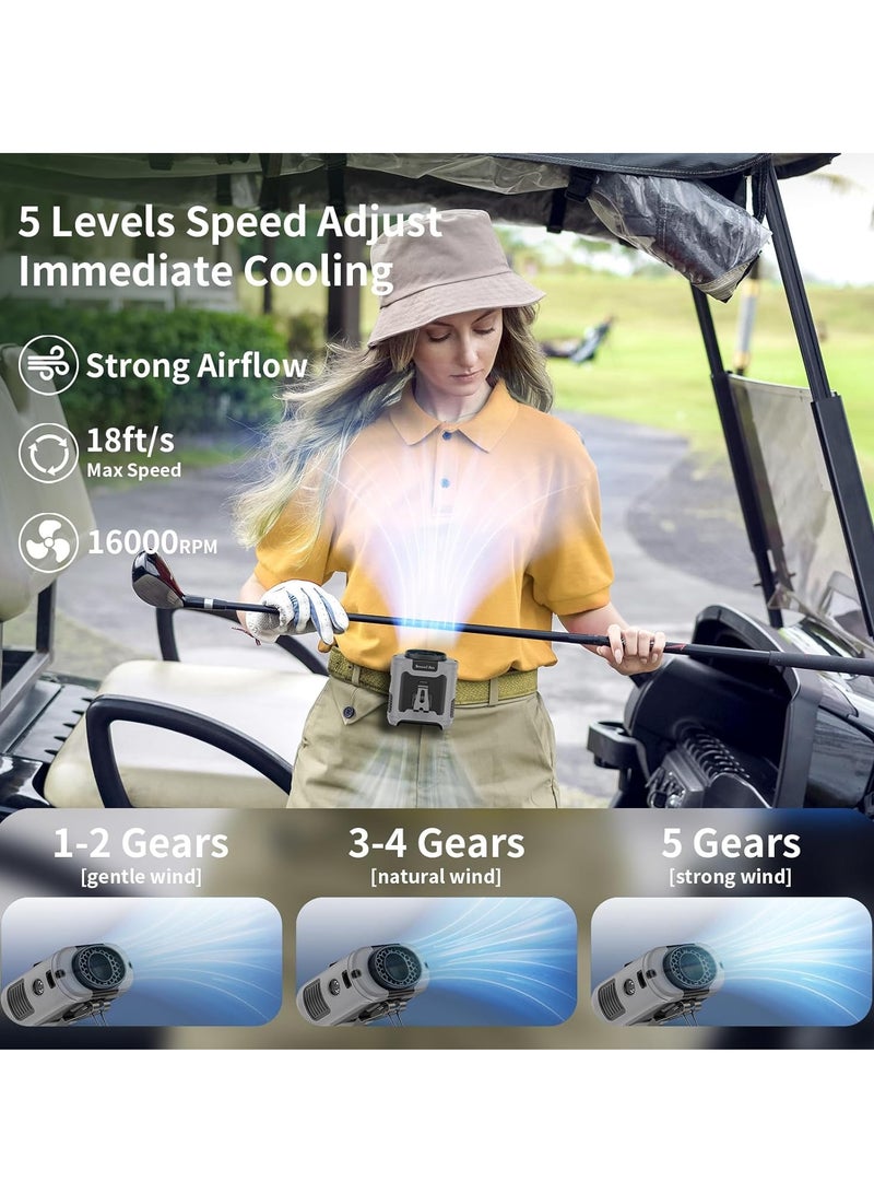 general 10000mAh Portable Waist Fan Clip on Wearable Belt Personal Fan Rechargeable Battery operated With 5 Speeds & Flashlight Neck Hands-Free 40H Cooling For Outdoor Camping Travel Power Bank(Gray) - Image 2