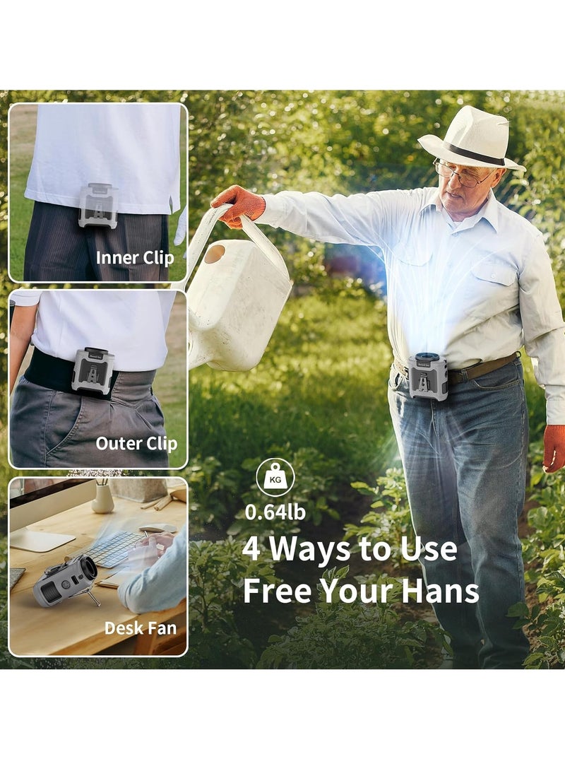 general 10000mAh Portable Waist Fan Clip on Wearable Belt Personal Fan Rechargeable Battery operated With 5 Speeds & Flashlight Neck Hands-Free 40H Cooling For Outdoor Camping Travel Power Bank(Gray) - Image 3