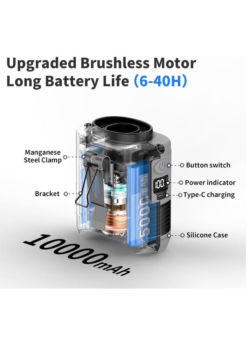 general 10000mAh Portable Waist Fan Clip on Wearable Belt Personal Fan Rechargeable Battery operated With 5 Speeds & Flashlight Neck Hands-Free 40H Cooling For Outdoor Camping Travel Power Bank(Gray) - Image 4