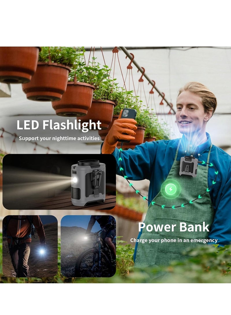 general 10000mAh Portable Waist Fan Clip on Wearable Belt Personal Fan Rechargeable Battery operated With 5 Speeds & Flashlight Neck Hands-Free 40H Cooling For Outdoor Camping Travel Power Bank(Gray) - Image 5