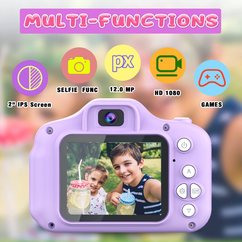 Dylanto Upgrade Kids Selfie Camera Christmas Birthday Gifts for GirlsBoys Age 39 HD Digital Video Cameras for Toddler Portable Toy for 3 4 5 6 7 8 Year Old GirlsBoys with 32GB SD Card Purple - Image 3