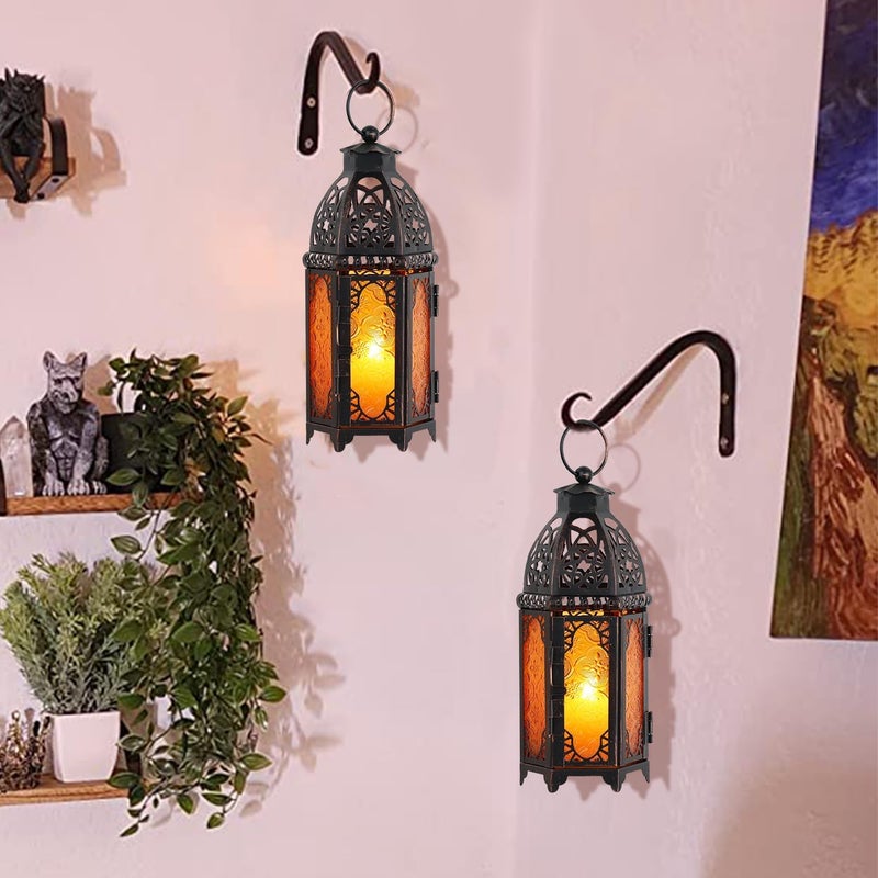 DECORKEY Moroccan Lanterns Decorative Indoor & Outdoor, 11â€™â€™ Medium Size Vintage Metal Hanging&Tabletop Candle Holder Decor, Halloween Christmas Ramadan Decorations for Home Porch Patio (Amber) - Image 2