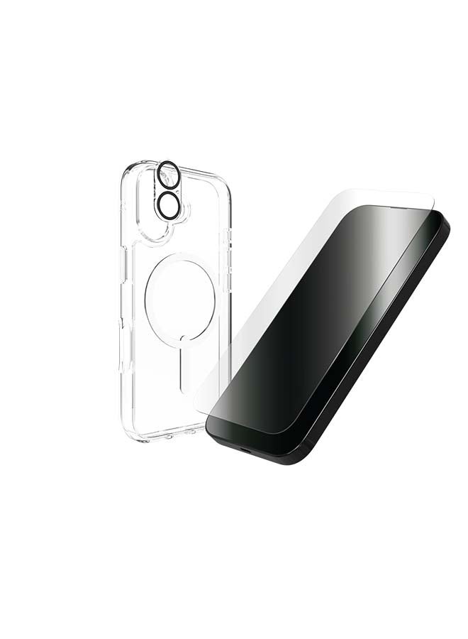 ZAGG iPhone 17 3-in-1 Bundle – Crystal Palace Snap Case MagSafe Compatible Clear Protective Cover with Screen Protector & Camera Lens Protector