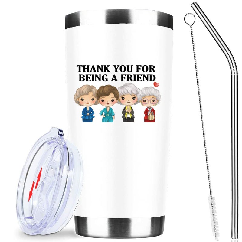 ATHAND Thank You for Being A Friend Mug - Golden Girls Merchandise Gift for Friends   Friendship Birthday Mothers Day Gifts for Women Buddies Besties - Iced Coffee Tumbler Cup with Lid Straw 20 OZ (White) - Image 2