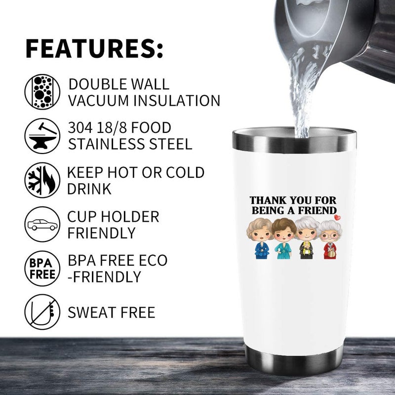 ATHAND Thank You for Being A Friend Mug - Golden Girls Merchandise Gift for Friends   Friendship Birthday Mothers Day Gifts for Women Buddies Besties - Iced Coffee Tumbler Cup with Lid Straw 20 OZ (White) - Image 3
