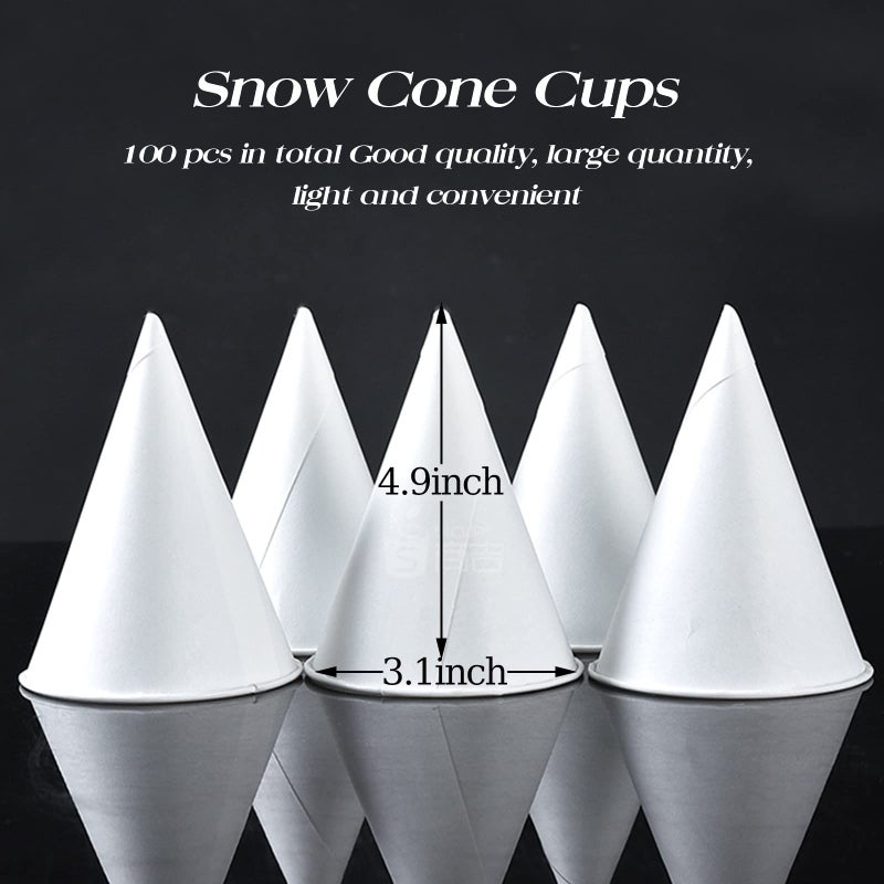 MR.FOAM 6 oz Snow Cone Cups  100pc White Paper Cone Cups Wax Coated Leakproof Cone Paper Cups For Water Ice Cream and Shaved Ice - Image 2