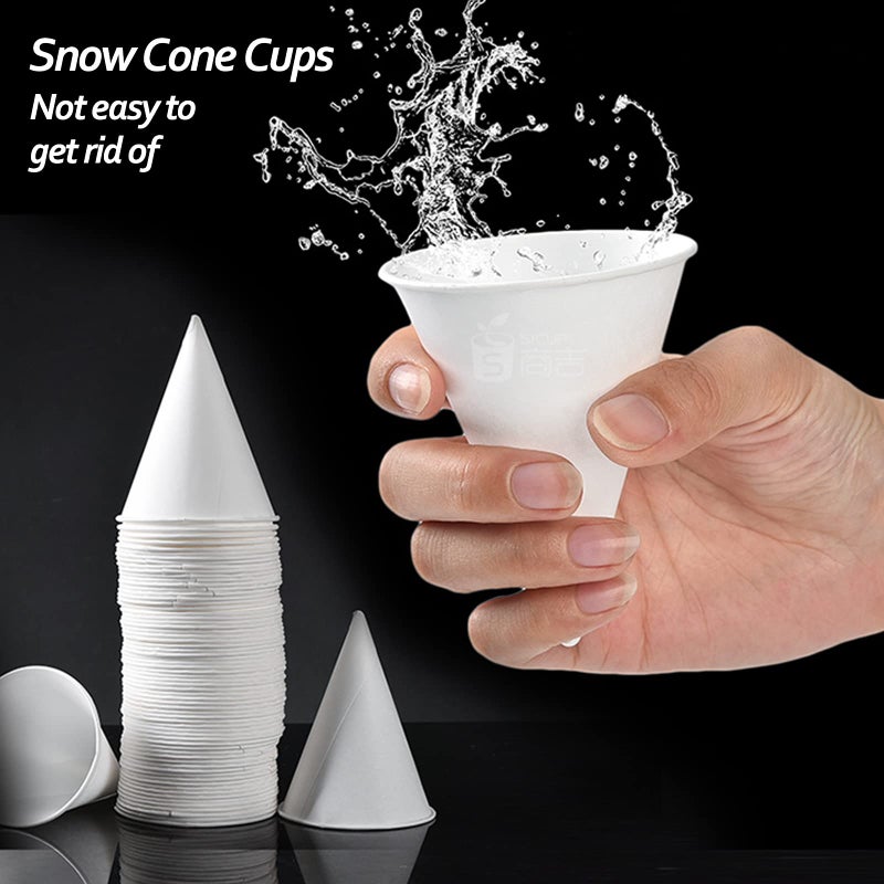 MR.FOAM 6 oz Snow Cone Cups  100pc White Paper Cone Cups Wax Coated Leakproof Cone Paper Cups For Water Ice Cream and Shaved Ice - Image 3