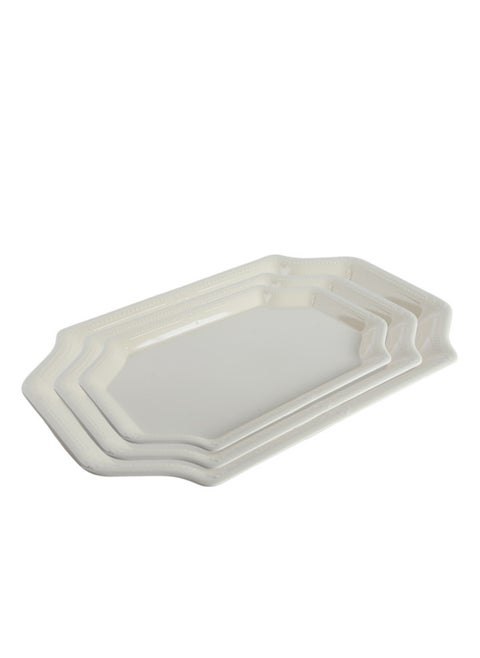 3-Piece Melamine Serving Tray Set Small Size 35CM, Medium Size 40CM & Large Size 45CM Beige