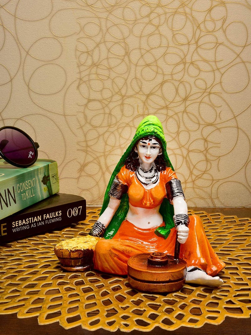 Karigaari India Handcrafted Rajasthani Lady Making Chakki Polyesine Idol Showpiece for Home Decor. - Image 2