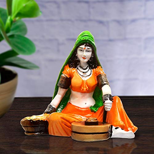 Karigaari India Handcrafted Rajasthani Lady Making Chakki Polyesine Idol Showpiece for Home Decor. - Image 1