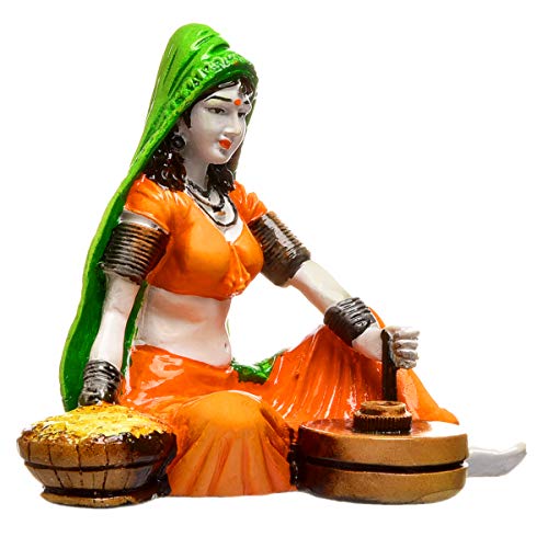 Karigaari India Handcrafted Rajasthani Lady Making Chakki Polyesine Idol Showpiece for Home Decor. - Image 4