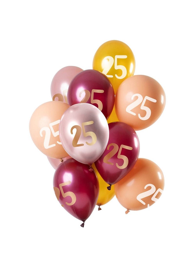 فولات بالونات لاتكس بمناسبة عيد ميلاد 25 عامًا، لون ذهبي وردي وبيج، 30 سم، عبوة من 12 بالونة
