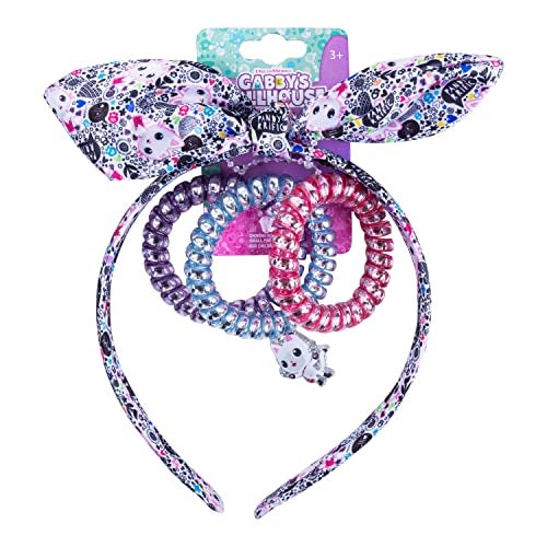 LUV HER Gabbys Dollhouse Headbands For Toddlers 4pc Girls Headband with Hair Ties Elastic Knotted Headband Cute Hair Accessories Ages 3