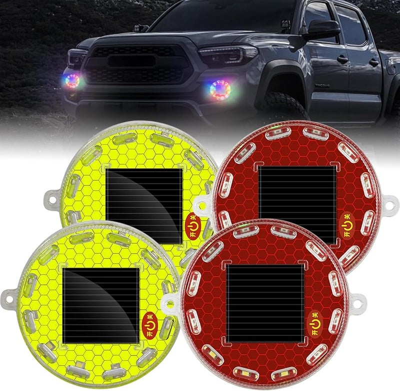 Azonee Car Warning Light, Solar-Powered Strobe Warning Light, Wireless LED Beacon for Cars Trucks Drones Forklifts Motorcycles, Waterproof Caution Hazard Flashing Light for Car Safety(4 Pcs Magnetic) - Image 1