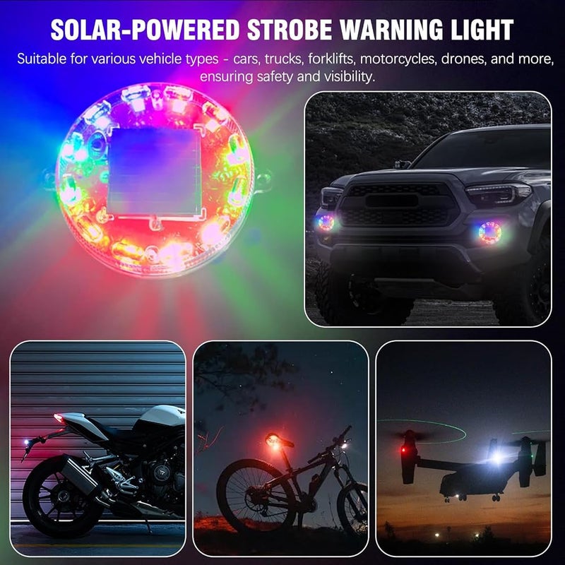Azonee Car Warning Light, Solar-Powered Strobe Warning Light, Wireless LED Beacon for Cars Trucks Drones Forklifts Motorcycles, Waterproof Caution Hazard Flashing Light for Car Safety(4 Pcs Magnetic) - Image 2