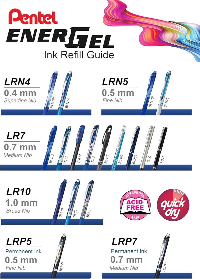 Pentel Refill Ink for EnerGel Liquid Gel Pen, (0.5mm), Fine Line, Needle Tip, Black Ink, Box of 12 (LRN5-A) - Image 3
