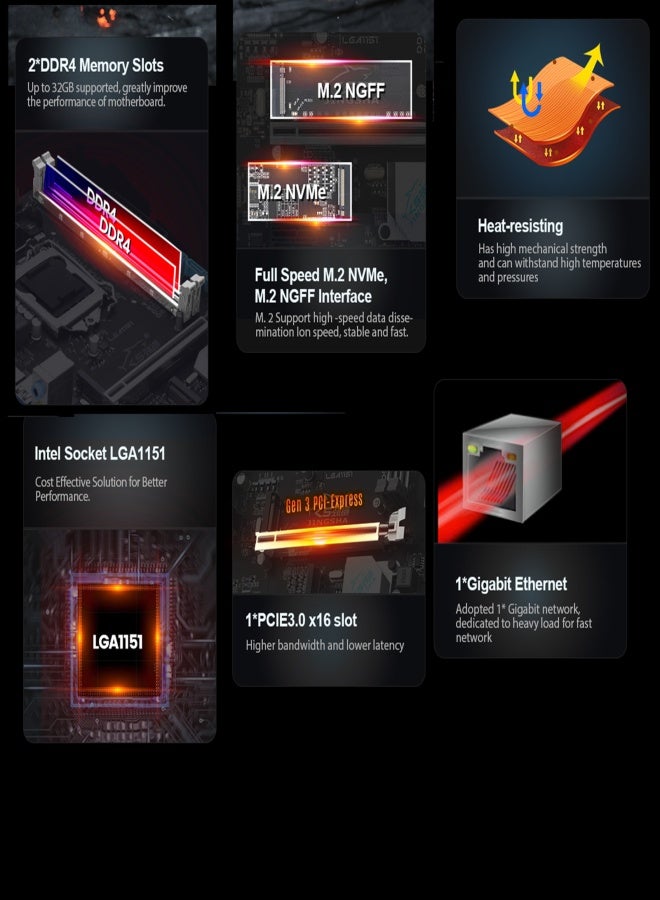 جينجشا لوحة أم JINGSHA LGA 1151 Intel Socket LGA1151 لأجهزة سطح المكتب، تدعم ذاكرة DDR4 بسعة تصل إلى 32 جيجابايت، وفتحة PCIe 3.0 x16، و3 منافذ SATA 3.0 بسرعة 1000 ميجابت في الثانية، ومنفذ M.2 NVME، ومنفذ M.2 NGFF. - Image 5
