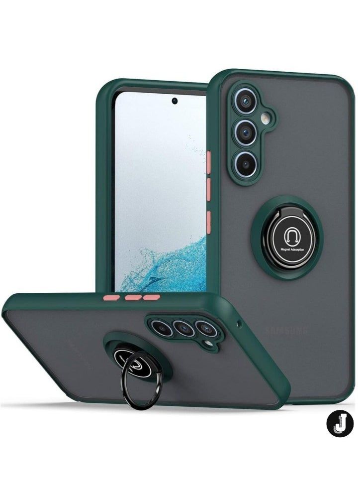 JAJEEK "NEW Shockproof Galaxy A14 5G Case with Rotational Metal Ring Kickstand – Anti-Fingerprint Hard Back & Magnetic Car Mount Compatibility (Green/Grey)" - Image 1