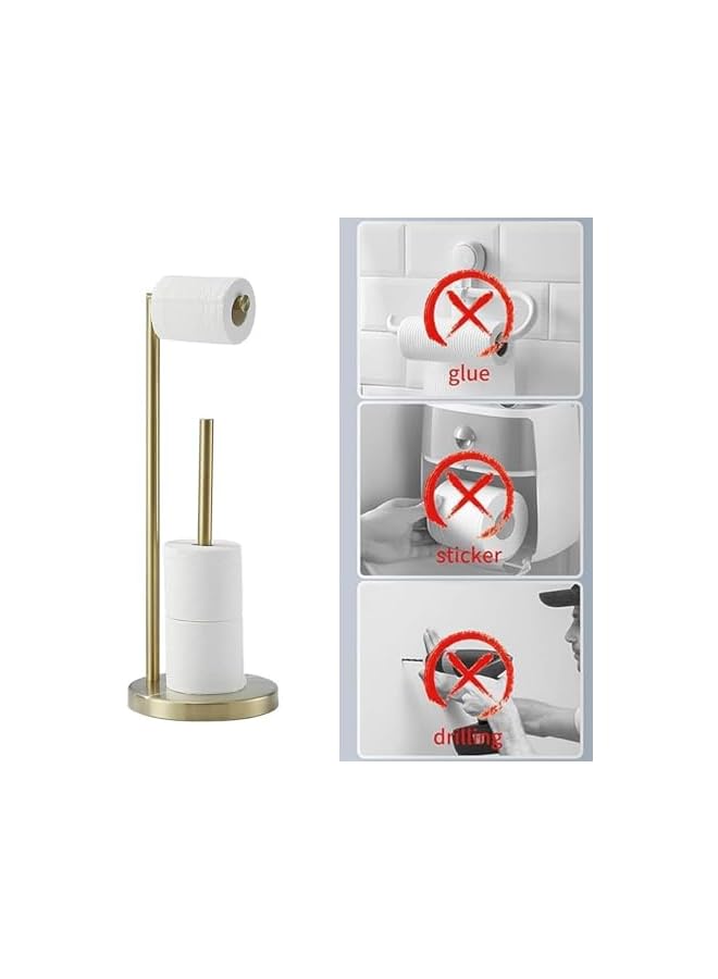 S-TOP Toilet Paper Holder Stand, 304 Stainless Steel Toilet Roll Holder Free Standing, Anti Rust Pedestal, Storage for 4 Rolls, Modern Free Standing Tissue Roll Holder for Bathroom (Gold) - Image 4
