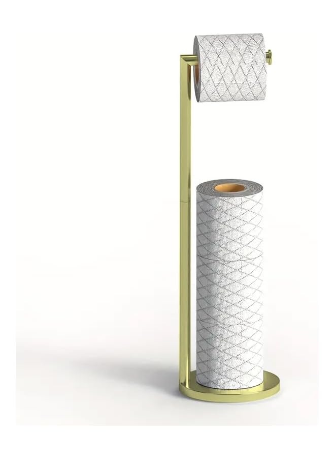 S-TOP Toilet Paper Holder Stand, 304 Stainless Steel Toilet Roll Holder Free Standing, Anti Rust Pedestal, Storage for 4 Rolls, Modern Free Standing Tissue Roll Holder for Bathroom (Gold) - Image 1