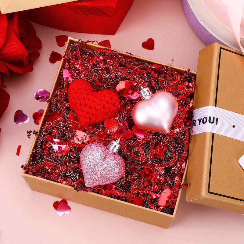 Jansun 115g/4oz Valentine's Day Crinkle Cut Paper, Metallic Red Paper Shred Filler with Red Pink Heart Confetti for Gift Wrapping Craft Gift Box Basket Filler Valentines Wedding Party Decorations - Image 4