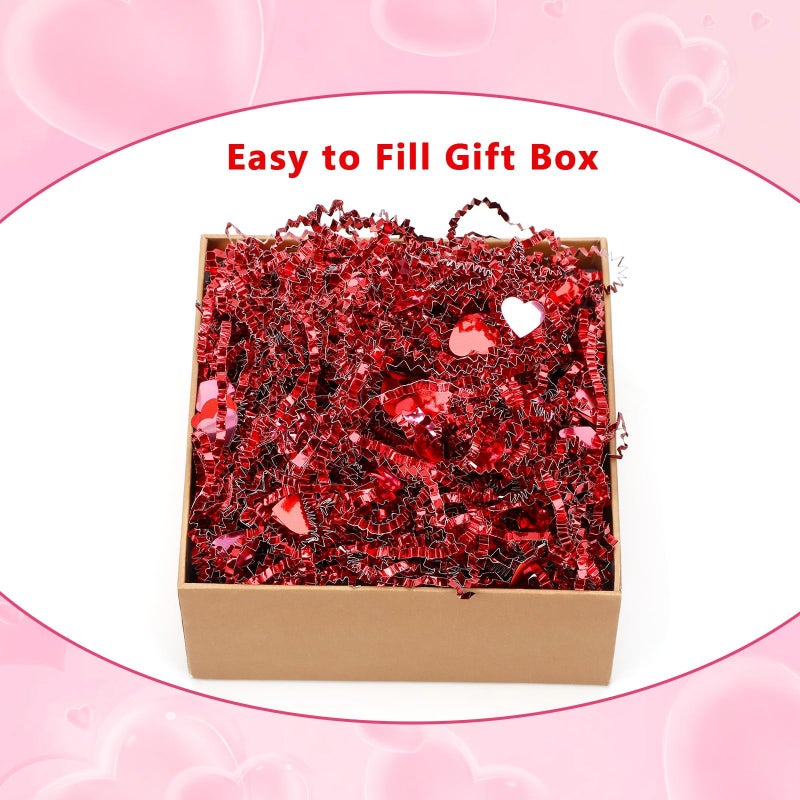 Jansun 115g/4oz Valentine's Day Crinkle Cut Paper, Metallic Red Paper Shred Filler with Red Pink Heart Confetti for Gift Wrapping Craft Gift Box Basket Filler Valentines Wedding Party Decorations - Image 5
