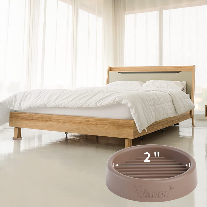Yelanon Furniture Coasters - 8 Pcs 2â€Round Furniture Caster Cups - Non Slip Pads Hardwood Floors Non Skid Grippers Rubber Furniture Feet - Anti Slide Floor Protector for Bed Couch Stoppers Brown - Image 3