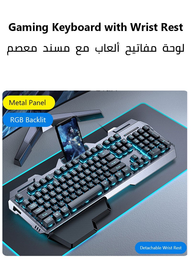 Eweadn لوحة مفاتيح ألعاب سلكية USB بملمس ميكانيكي - مصممة خصيصًا لبطولات الألعاب الإلكترونية، مزودة بمسند معصم قابل للإزالة وإضاءة خلفية RGB - Image 2