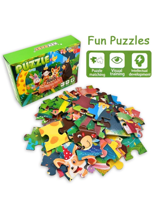 48-piece puzzle in 1 box, including 4 combinations of unicorn, dinosaur, ocean, and jungle party puzzles, brightly colored, Montessori-style puzzles designed for children. - Image 3