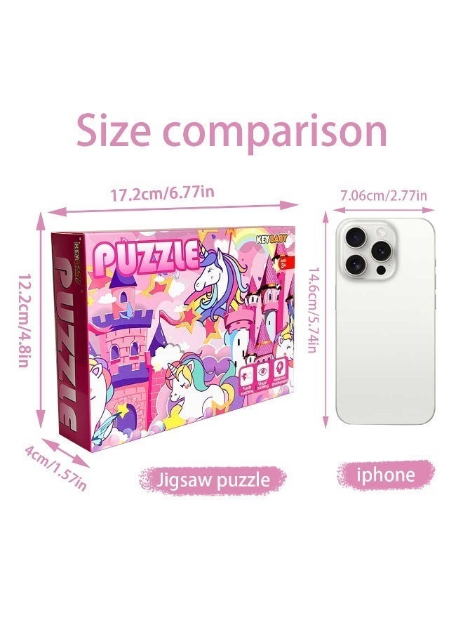 48-piece puzzle in 1 box, including 4 combinations of unicorn, dinosaur, ocean, and jungle party puzzles, brightly colored, Montessori-style puzzles designed for children. - Image 3