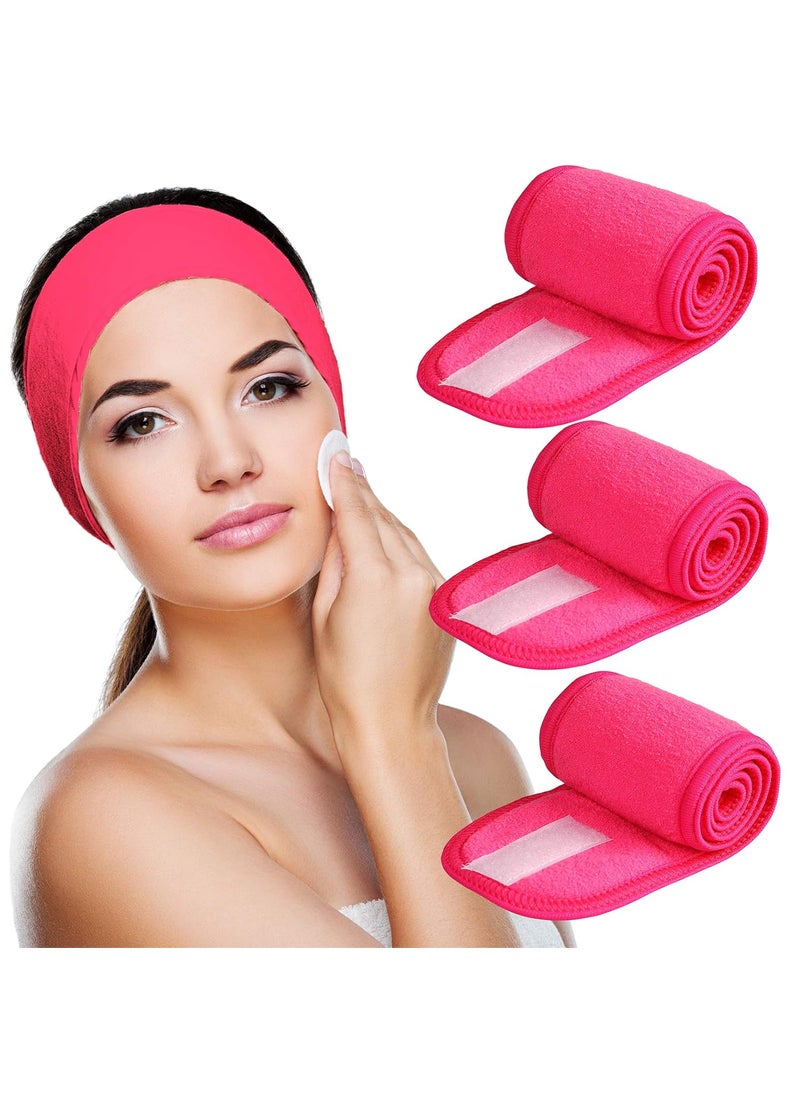 DENFANY - Denfany 3 Pack Makeup Headband Ultra Soft Adjustable Spa Facial Headbands Terry Cloth Stretch Make Up Wrap for Face Washing Bathing Showers Rose Red - Image 1