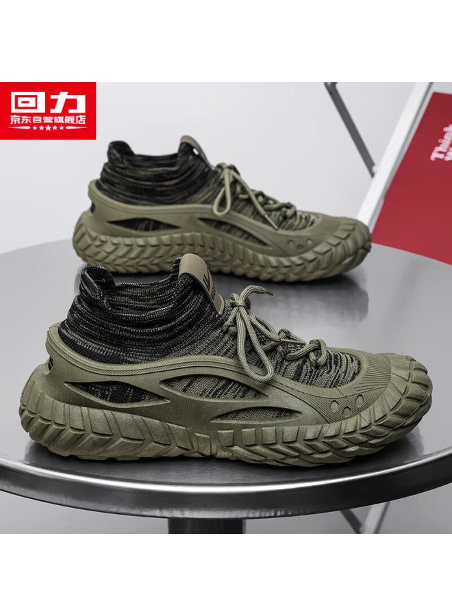 Huili Men'S Sneakers, New Trendy Sock Shoes For Spring And Summer 2025, Army Green, Size 44