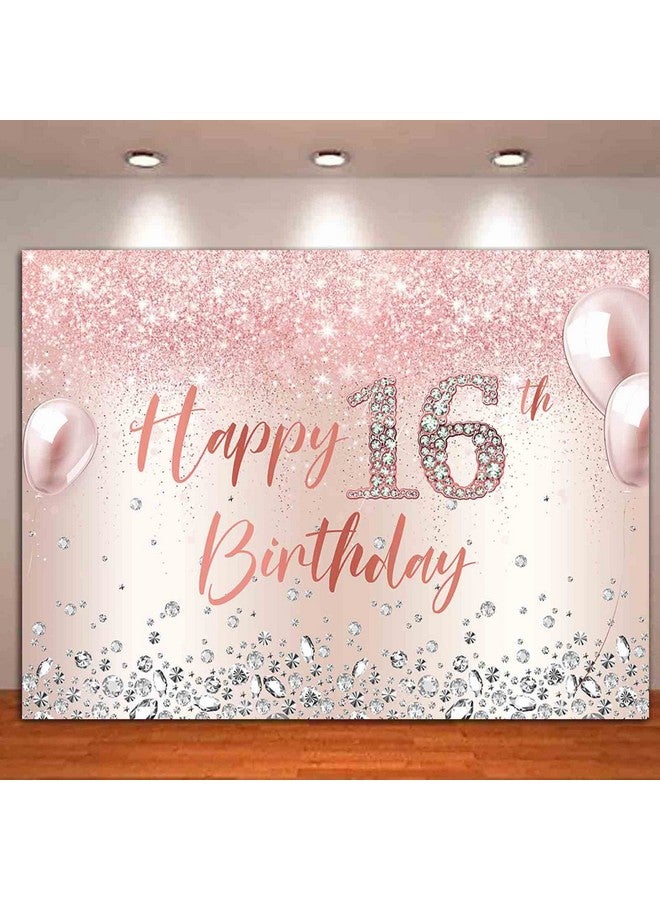 HQM Rose Gold Pink Sparkling Siamonds Sweet 16Th Girl Photography Background 7X5Ft Fabric Princess Girl Sweet 16 Birhtday Photo Backdrops Girl Happy Birthday Party Decor Banner Supplies - Image 5