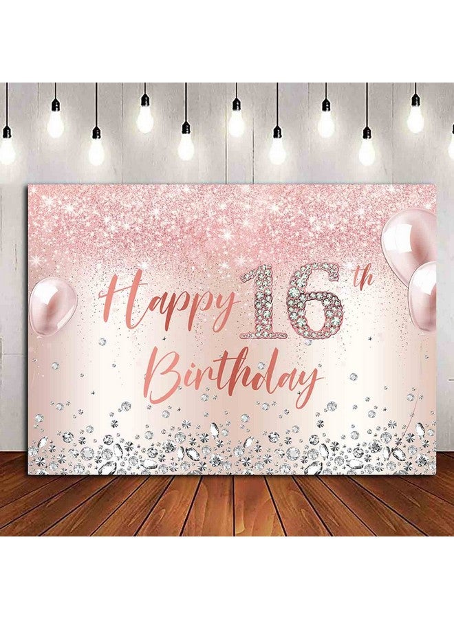 HQM Rose Gold Pink Sparkling Siamonds Sweet 16Th Girl Photography Background 7X5Ft Fabric Princess Girl Sweet 16 Birhtday Photo Backdrops Girl Happy Birthday Party Decor Banner Supplies - Image 3