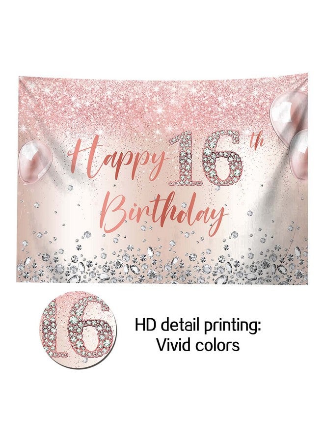HQM Rose Gold Pink Sparkling Siamonds Sweet 16Th Girl Photography Background 7X5Ft Fabric Princess Girl Sweet 16 Birhtday Photo Backdrops Girl Happy Birthday Party Decor Banner Supplies - Image 2