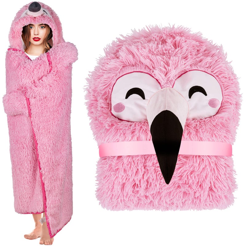 Flamingo Wearable Hooded Blanket for Adults  Fluffy Super Soft Shaggy Faux Fur Fuzzy Warm Cozy Plush Furry Fleece  Sherpa Hoodie Throw Cloak Wrap  Flamingo Gifts for Women Adults and Kids