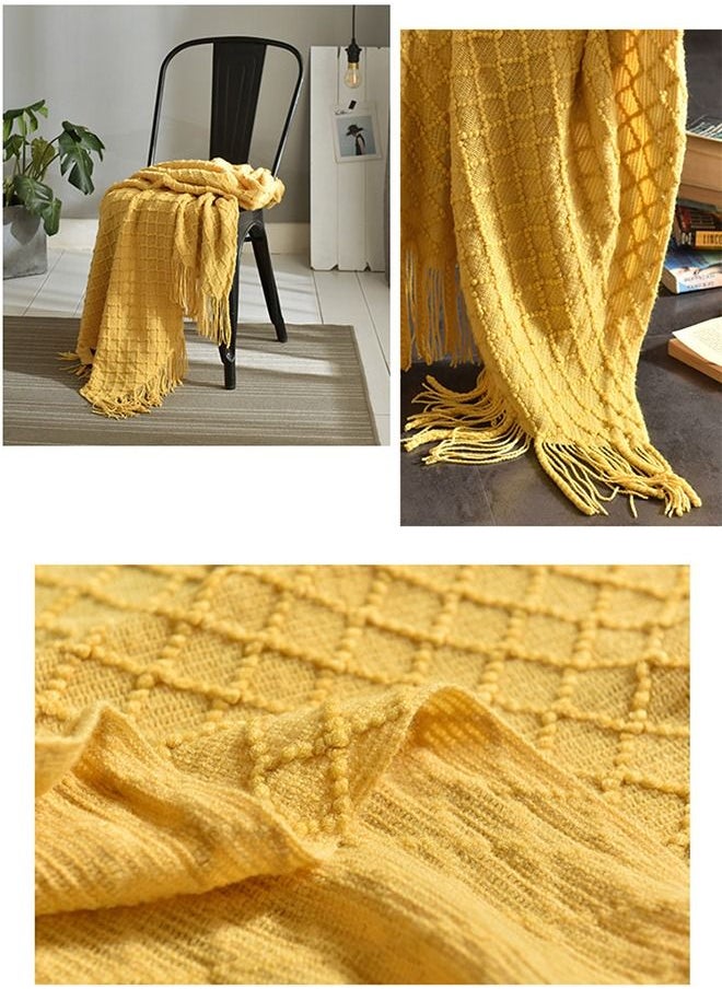 Arabest - Tassel Design Soft Blanket Polyester Yellow 130x170centimeter - Image 1