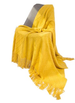 Tassel Design Soft Blanket Polyester Yellow 130x170centimeter