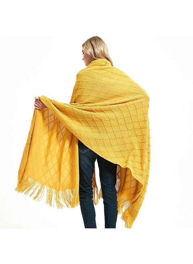 Arabest - Tassel Design Soft Blanket Polyester Yellow 130x170centimeter - Image 1