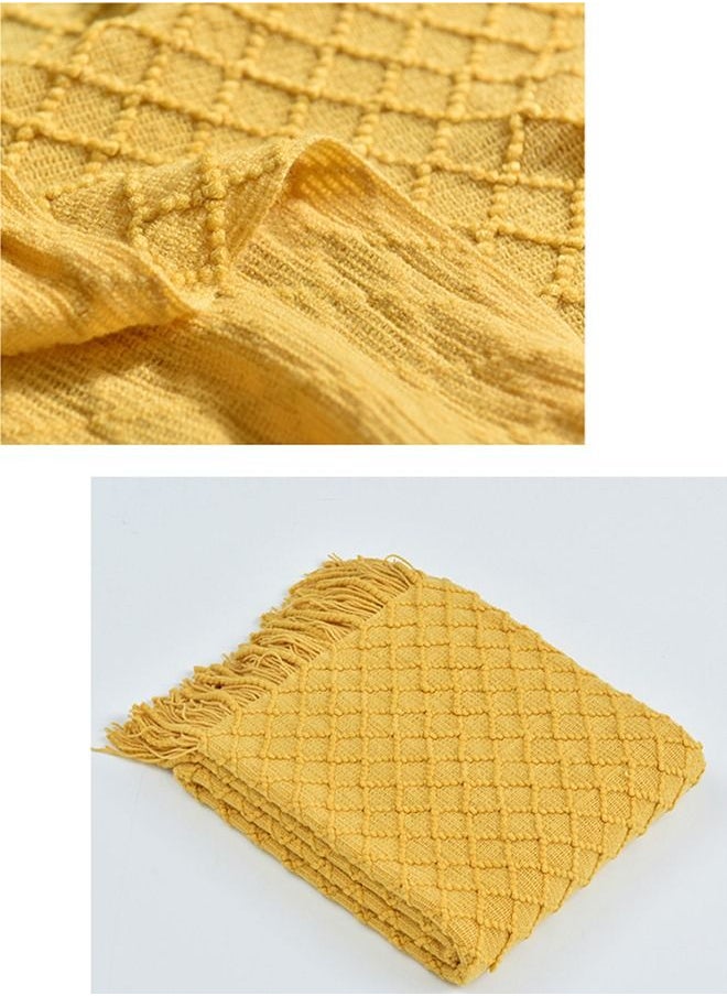 Arabest - Tassel Design Soft Blanket Polyester Yellow 130x170centimeter - Image 1